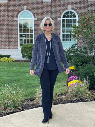 LULU-B CHARCOAL CHENILLE CARDIGAN LULU-B