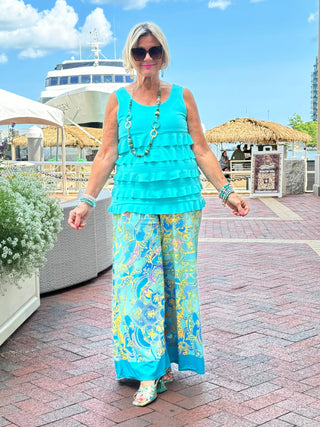 TROPICAL AQUA MARINE PALAZZO PANT CATHYS RESORTWEAR