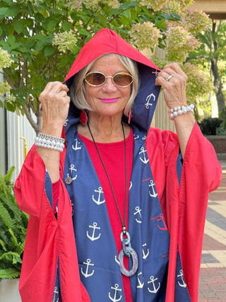 Navy / Red Reversible Rain Cape - Anchor Collection Cathys Place