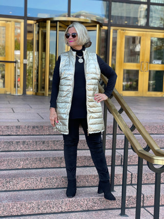 GOLD METALLIC HOLIDAY PUFFER VEST LULU-B