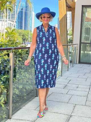 LULU B MIDNIGHT REEF MIDI SLEEVELESS 1/4 ZIP MAXI DRESS LULU-B