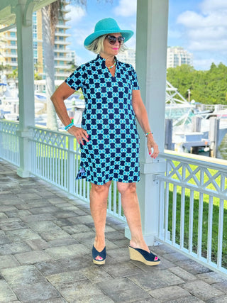 BLUE MEDALLION SHORT SLEEVE DRESS LULU-B