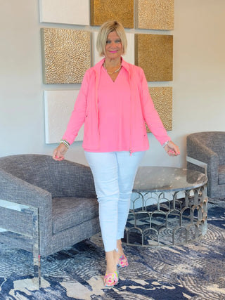 TAILORED V NECK CORAL TOP - Cathys Place