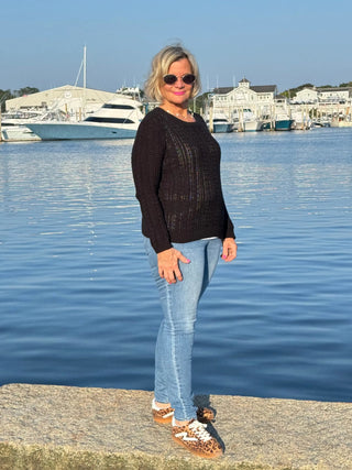 LULU-B BLACK CABLE CREW NECK SWEATER LULU-B