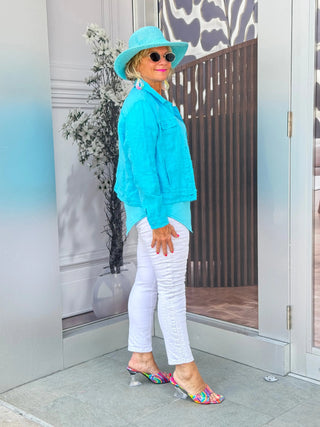 KEY WEST AQUA LINEN JACKET LULU-B