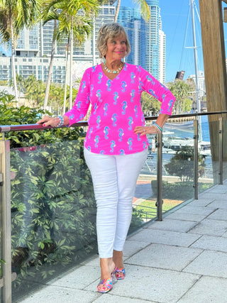 LULU B SEAHORSE BAY V NECK TOP LULU-B