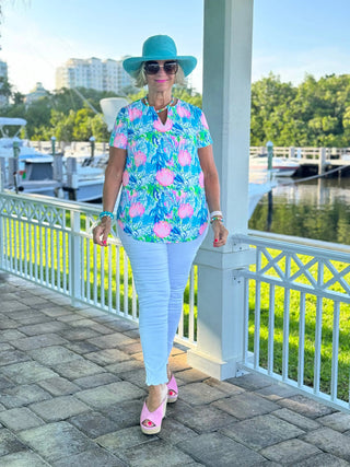 SEASHELL PINK AND BLUE SHORT SLEEVE - Cathys Place