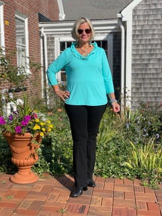 LULU-B SOLID AQUA RUFFLE TOP LULU-B