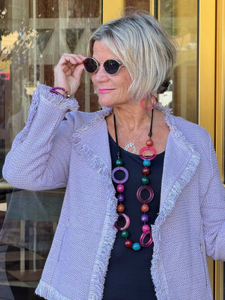 LULU-B CITY LIMIT BRIGHT PERI FRINGE JACKET LULU-B