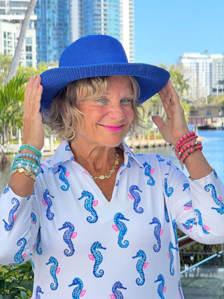 LULU B SHORELINE CHARM 3/4 SLEEVE V-NECK COLLAR SHIRT LULU-B