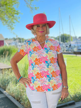 PALM BEACH GARDEN SHORT SLEEVE TOP LULU-B