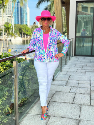 PINK PALM TREE ZIPPER JACKET - Cathys Place