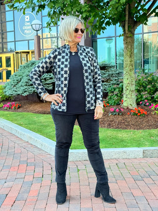 LULU-B BLACK & SILVER METALIC FULL ZIPPER JACKET LULU-B