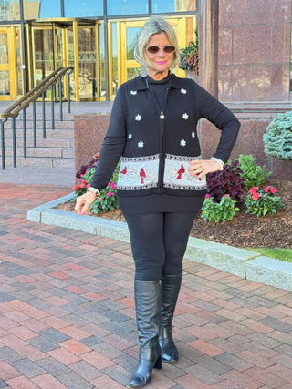 BLACK CABLE FULL ZIPPER CARDNAL SWEATER Cathys Place