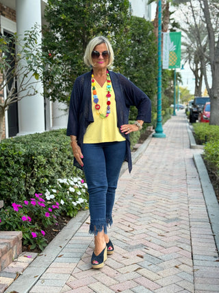 LULU-B NAVY FRINGE CAPRI - Cathys Place