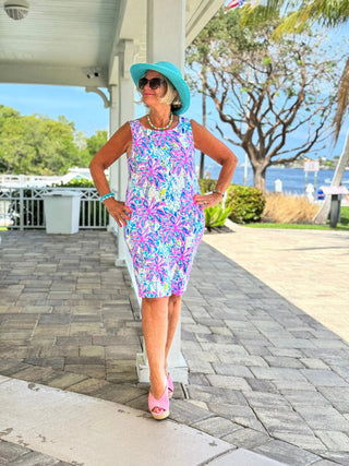 PINK PALM TREE SHIFT DRESS - Cathys Place