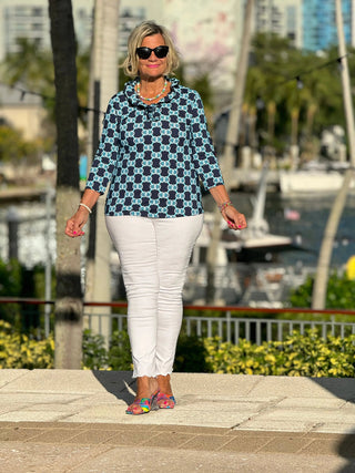 BLUE MEDALLION RUFFLE SLEEVE TOP LULU-B