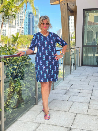 LULU B MIDNIGHT REEF ELBOW SLEEVE DRESS LULU-B