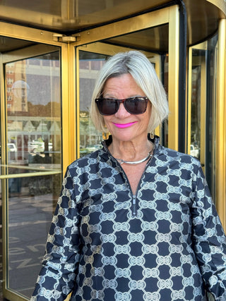 LULU-B BLACK & SILVER METALLIC ZIPPER DRESS LULU-B