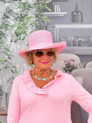 CLEAR PINK RUFFLE SLEEVE TOP LULU-B