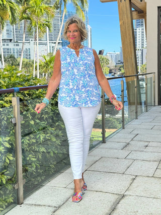 LULU B CORAL BREEZE SLEEVELESS V NECK TOP LULU-B