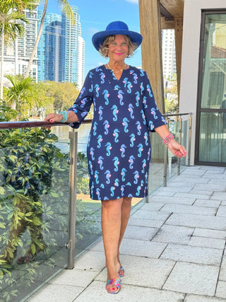 LULU B MIDNIGHT REEF NOTCH SLEEVE DRESS LULU-B