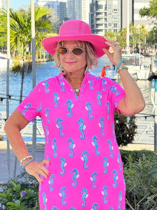 LULU B SEAHORSE BAY HALF ZIPPER SHORT SLEEVE DRESS LULU-B