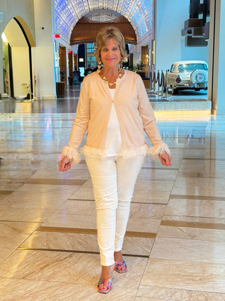 LULU-B BLUSH CASHMERE FRINGE CARDIGAN LULU-B