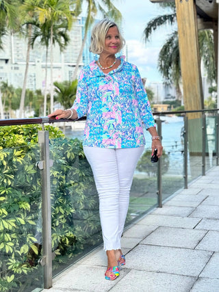 SPLASH OF PINK  RUFFLE SLEEVE TOP LULU-B