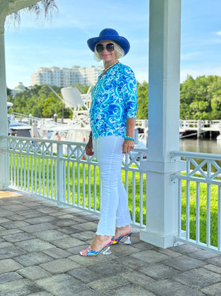 BLUE DREAMING V NECK TOP LULU-B