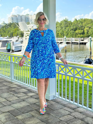 FANTASIA BLUE KEYHOLE SLEEVE DRESS LULU-B