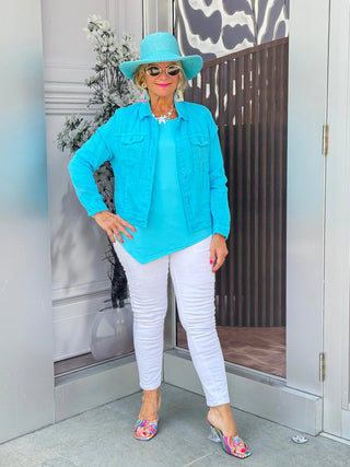 KEY WEST AQUA LINEN JACKET LULU-B