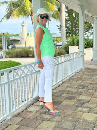 CLEAR LIME SOLID SLEEVELESS V TOP LULU-B