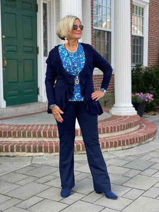 FANTASIA  BLUE V NECK TOP LULU-B