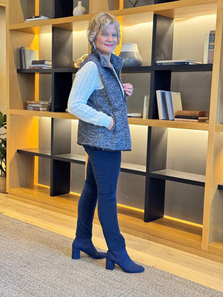DARK BLUE LINED TWEED VEST/ NOT REVERSIBLE LULU-B