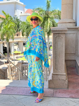 TROPICAL AQUA MARINE PALAZZO PANT CATHYS RESORTWEAR