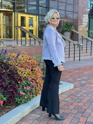 LULU-B CITY LIMIT BRIGHT PERI FRINGE JACKET LULU-B