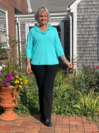 LULU-B SOLID AQUA RUFFLE TOP LULU-B