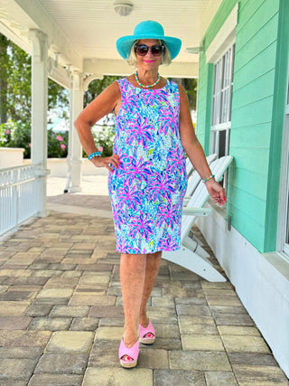 PINK PALM TREE SHIFT DRESS - Cathys Place