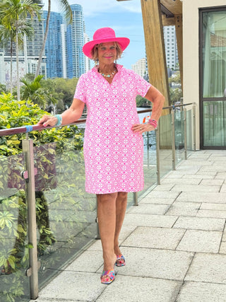 LULU B TROPIC PETALS HALF ZIPPER SHORT SLEEVE DRESS LULU-B