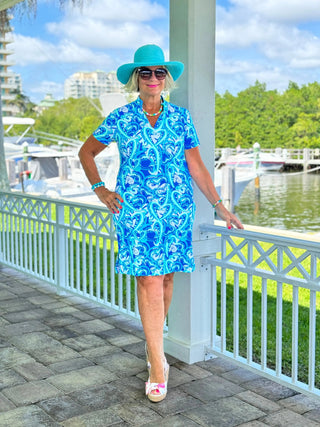 BLUE DREAMING HEARTS SHORT SLEEVE DRESS LULU-B