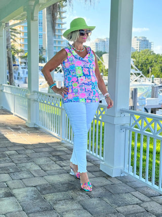 SANDY BEACH COLOR SLEEVELESS RUFFLE TOP LULU-B