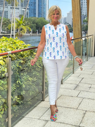 LULU B SHORELINE CHARM SLEEVELESS V NECK TOP LULU-B