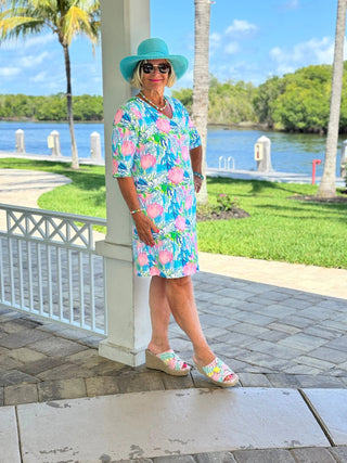 SEASHELL BEACH ELBOW SLEEVE DRESS - Cathys Place