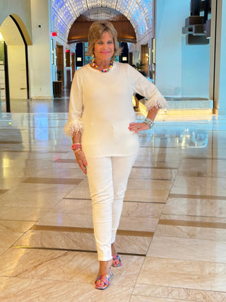 LULU-B WHITE CASHMERE FRINGE TOP LULU-B