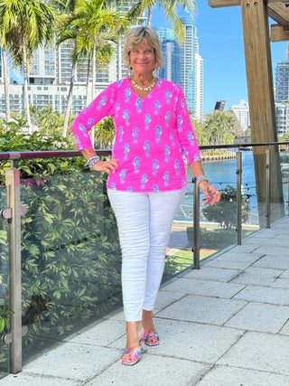 LULU B SEAHORSE BAY V NECK TOP LULU-B