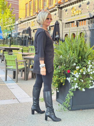 Crochet Tunic with Crisscross on Shoulder Black Cathys Place