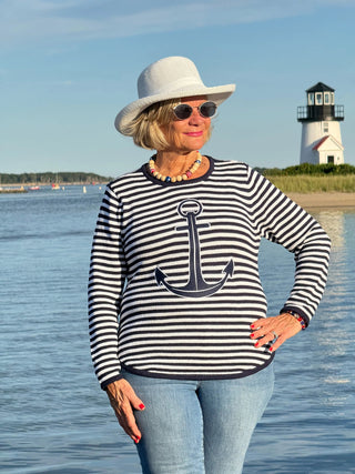 NAVY STRIPE ANCHOR SWEATER LULU-B