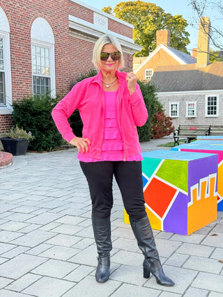 HOT PINK WAFFLE ZIPPER JACKET LULU-B