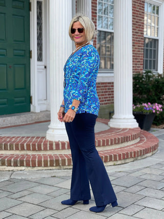 FANTASIA  BLUE V NECK TOP LULU-B